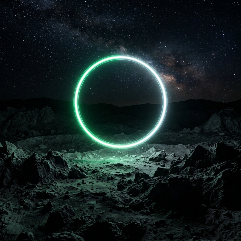 Glowing ring over dark landscape